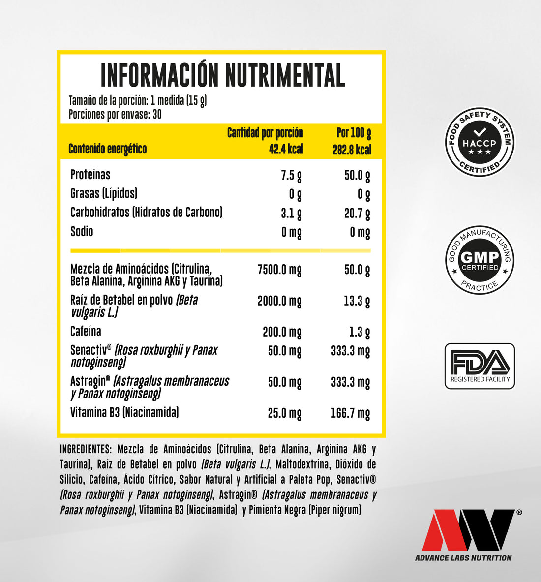Astra-Nox pre entreno, 450g - Advantage Nutrition con Astragin®️