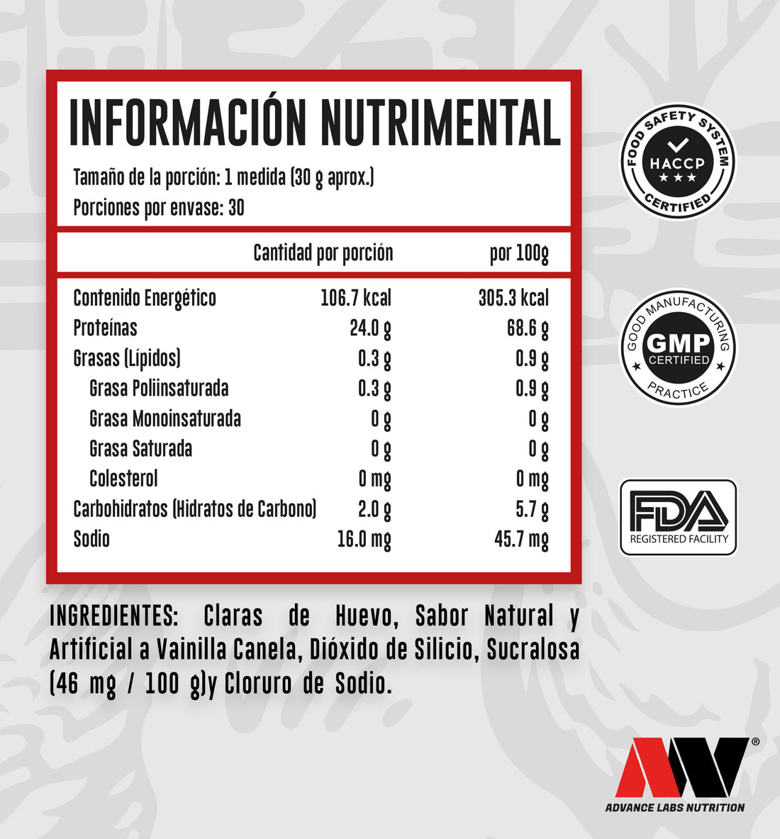 Proteína de Claras de huevo deshitradas, 30 Servicios + Shaker - Advance Nutrition