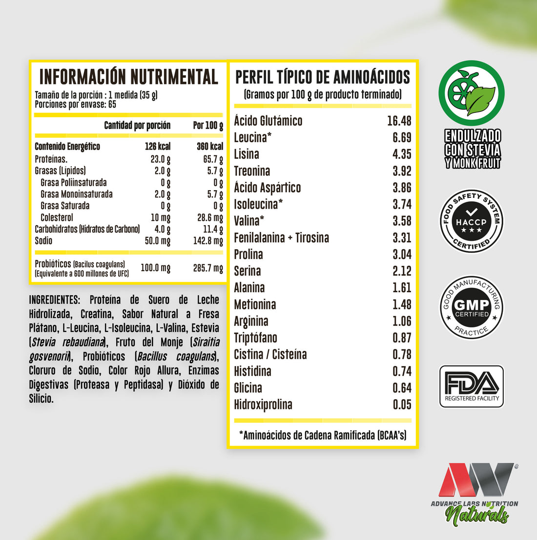 Proteína Hydrotein NATURALS 5Lbs 65 Serv. + Shaker Advance Nutrition