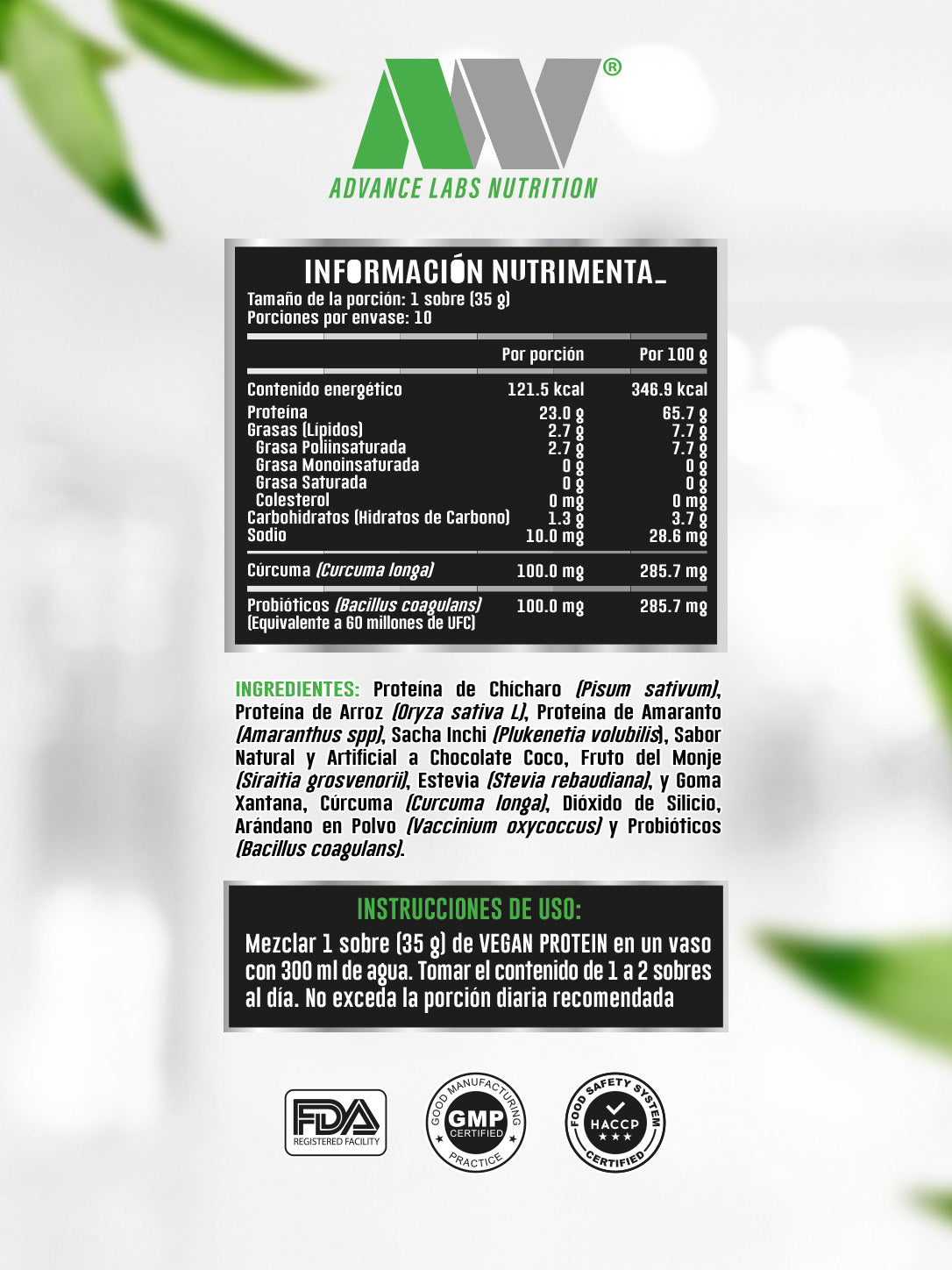 Proteína Vegana Caja con 10 sobres Advance Nutrition Sabor Choco Coco