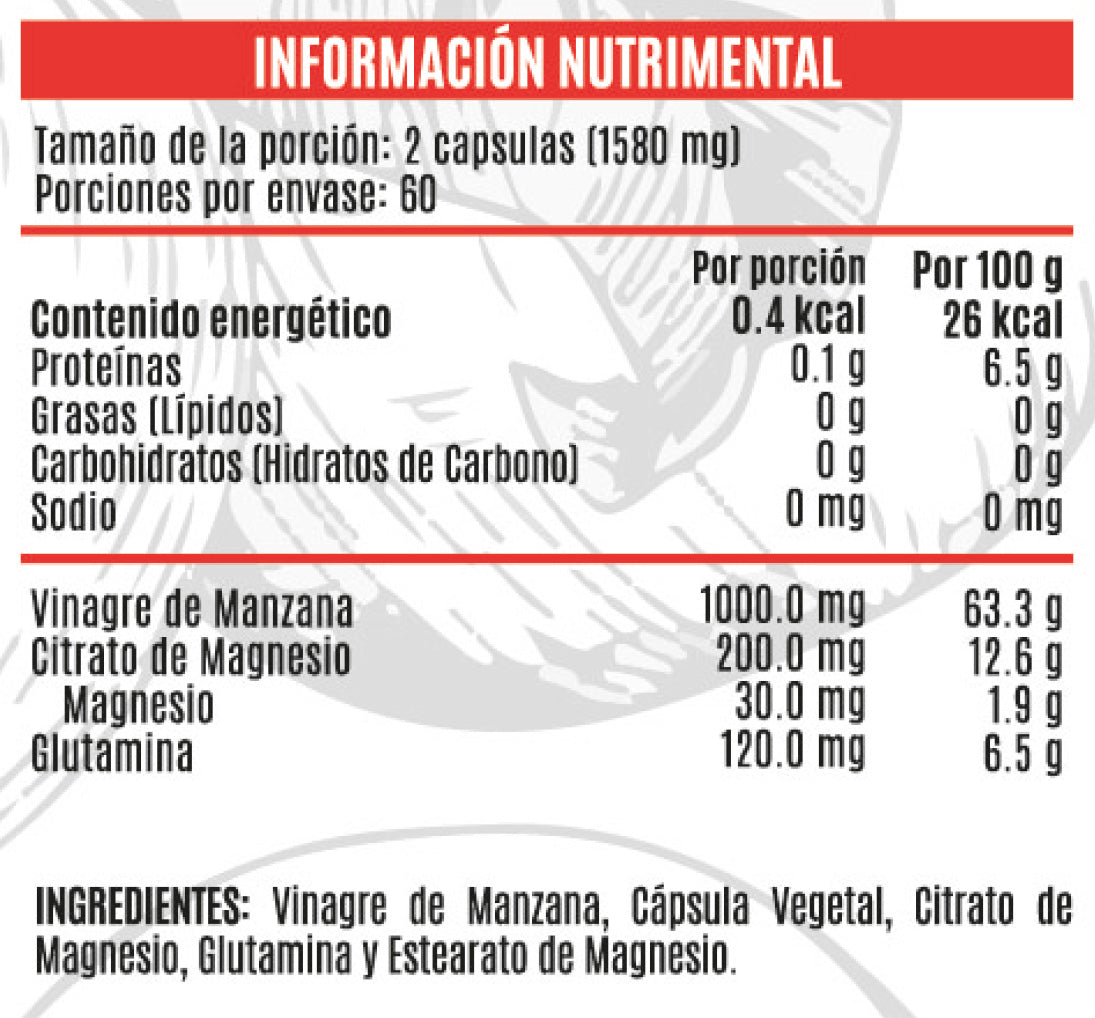 Vinagre de Manzana Citrato Magnesio Glutamina Salud Digestiva Advance Labs Nutrition 120 Cápsulas + Pastillero Gratis