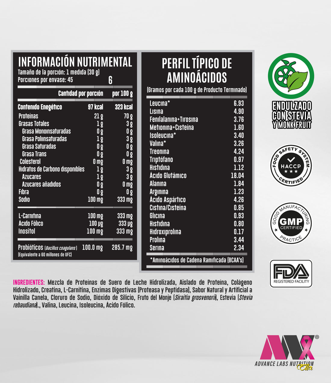 Proteína Whey Protein Ella Naturals 3 Lbs Endulzada con Stevia y Fruto del monje