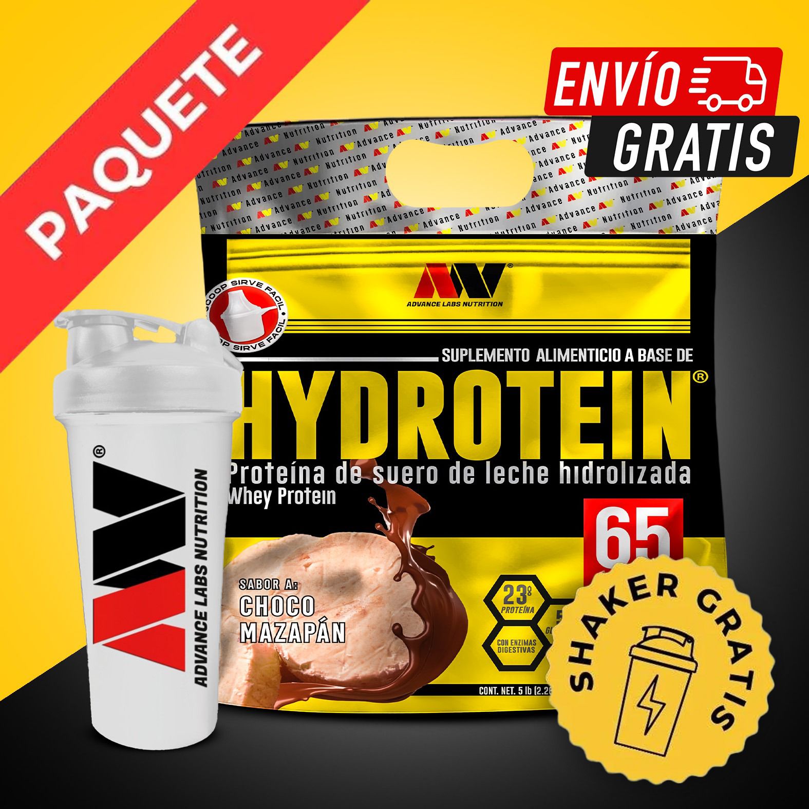 Proteína Hydrotein Bag 5Lbs + Shaker gratis , Advance Nutrition